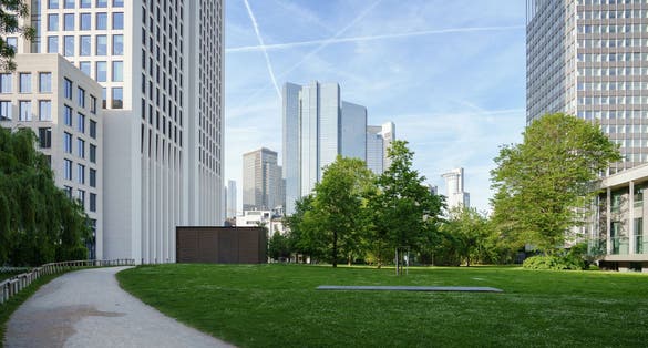 photo of view of skyscrapers and park in the city center of Frankfurt, Germany.