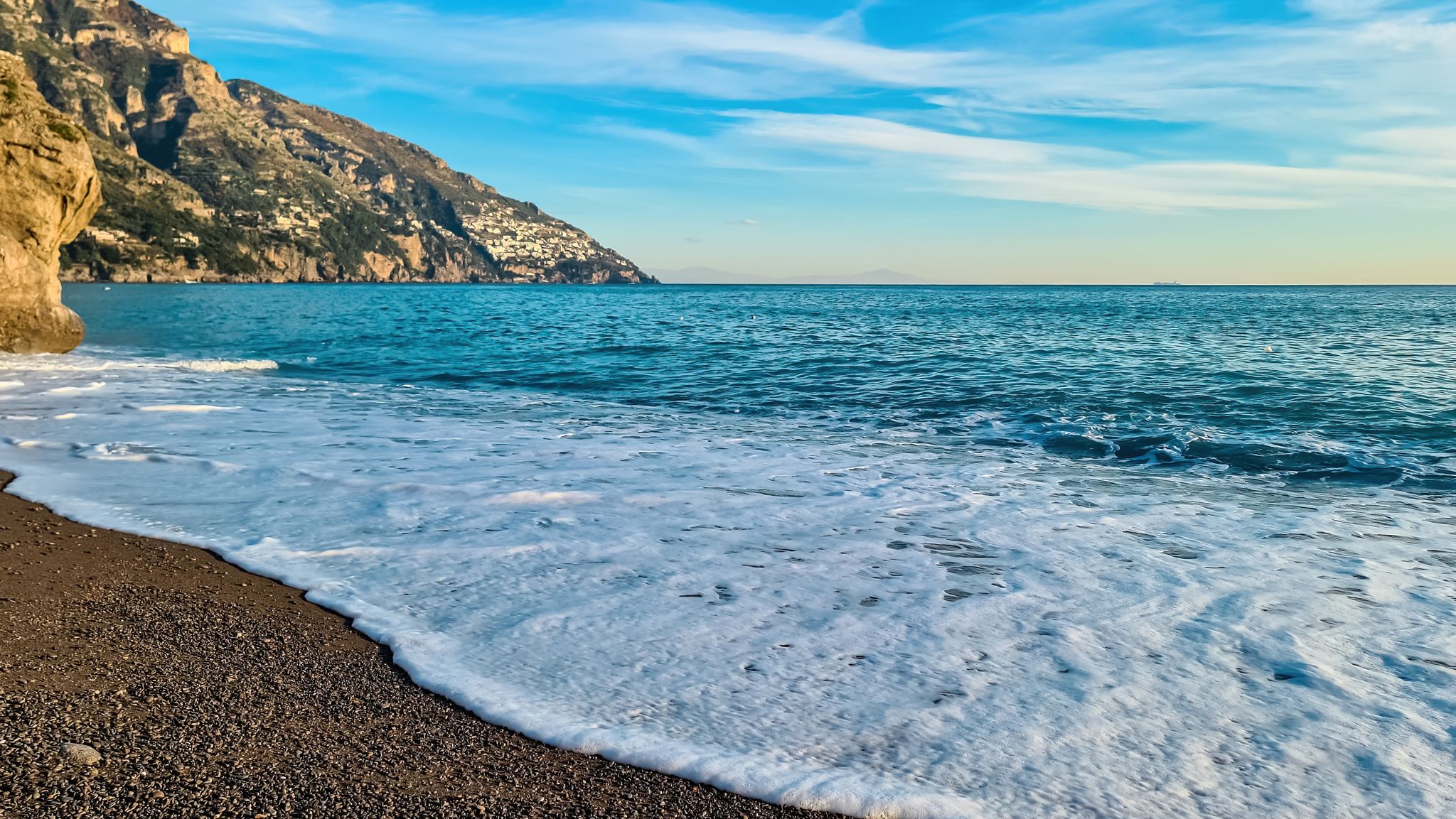 Photo of aerial view of beautiful landscape with Positano town at famous Amalfi coast, Italy.