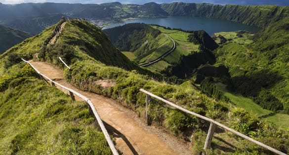 Photo of view from Miradouro da Boca do Inferno to Sete Citades, Sao Miguel, Azores Islands, Portugal.