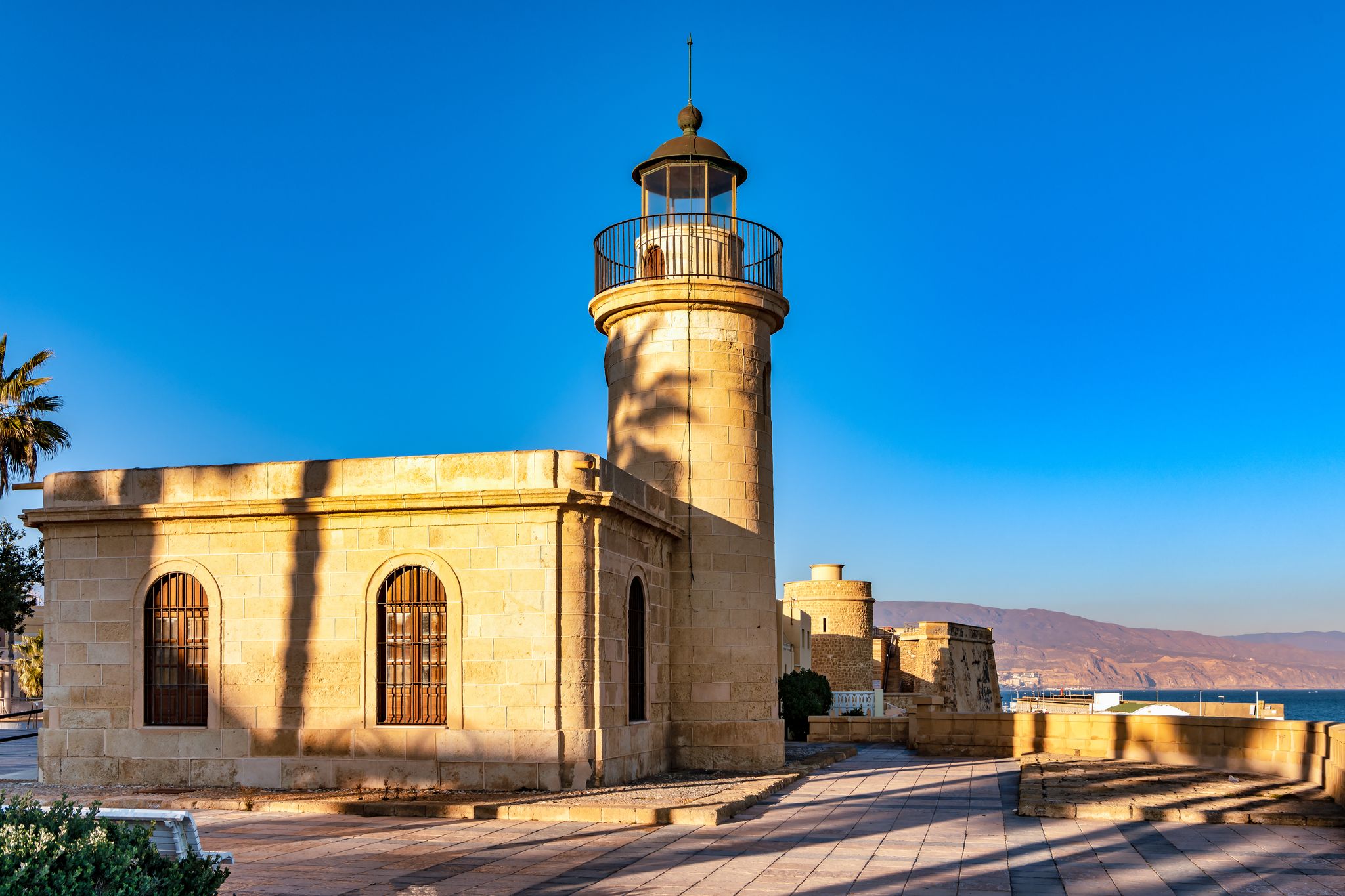 photo of a back view of Roquetas de Mar Lighthouse in Almeria, Spain.