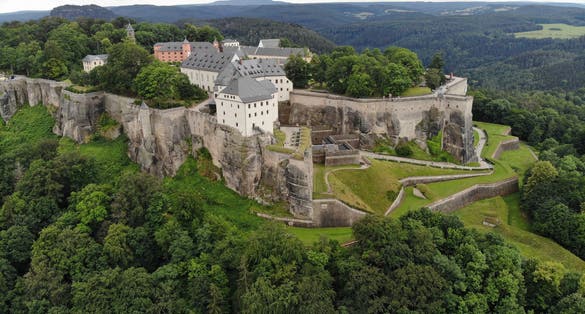Aerial view of konigstein fortress the Saxon Switzerland,Germany.