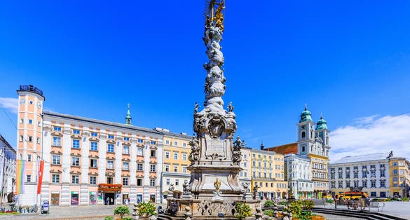 Photo of Holy Trinity column on the Main Square, Linz, Austria. 