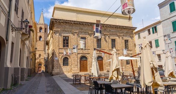 Narrow medieval streets of Alghero. Sardinia, Italy