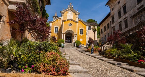 Glimpses of the historical center of Orta San Giulio , Lake d ' Orta , Novara , Piedmont , Italy