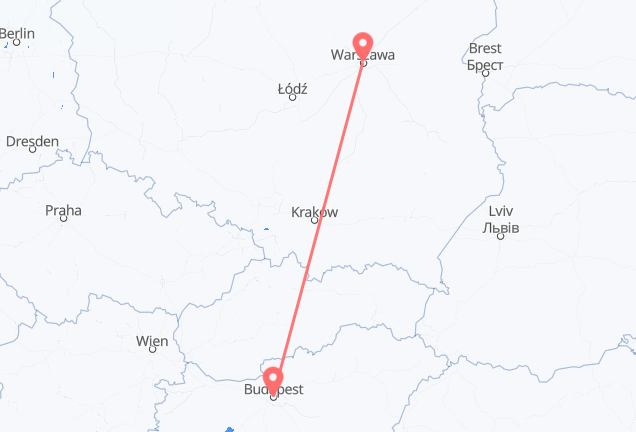 Warschau nach Budapest