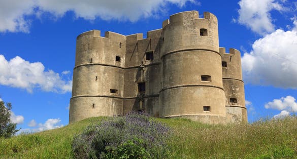 Portugal, Alentejo, Evora. The historical hilltop castle of Evoramonte - built in the early 12th Century.