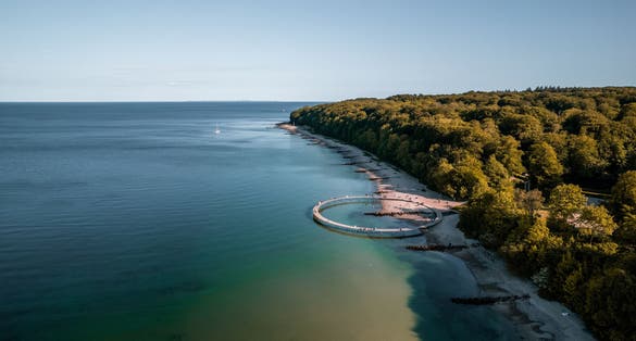 Aerial Drone Shot of the Famous Infinite Bridge in Aarhus, Denmark.