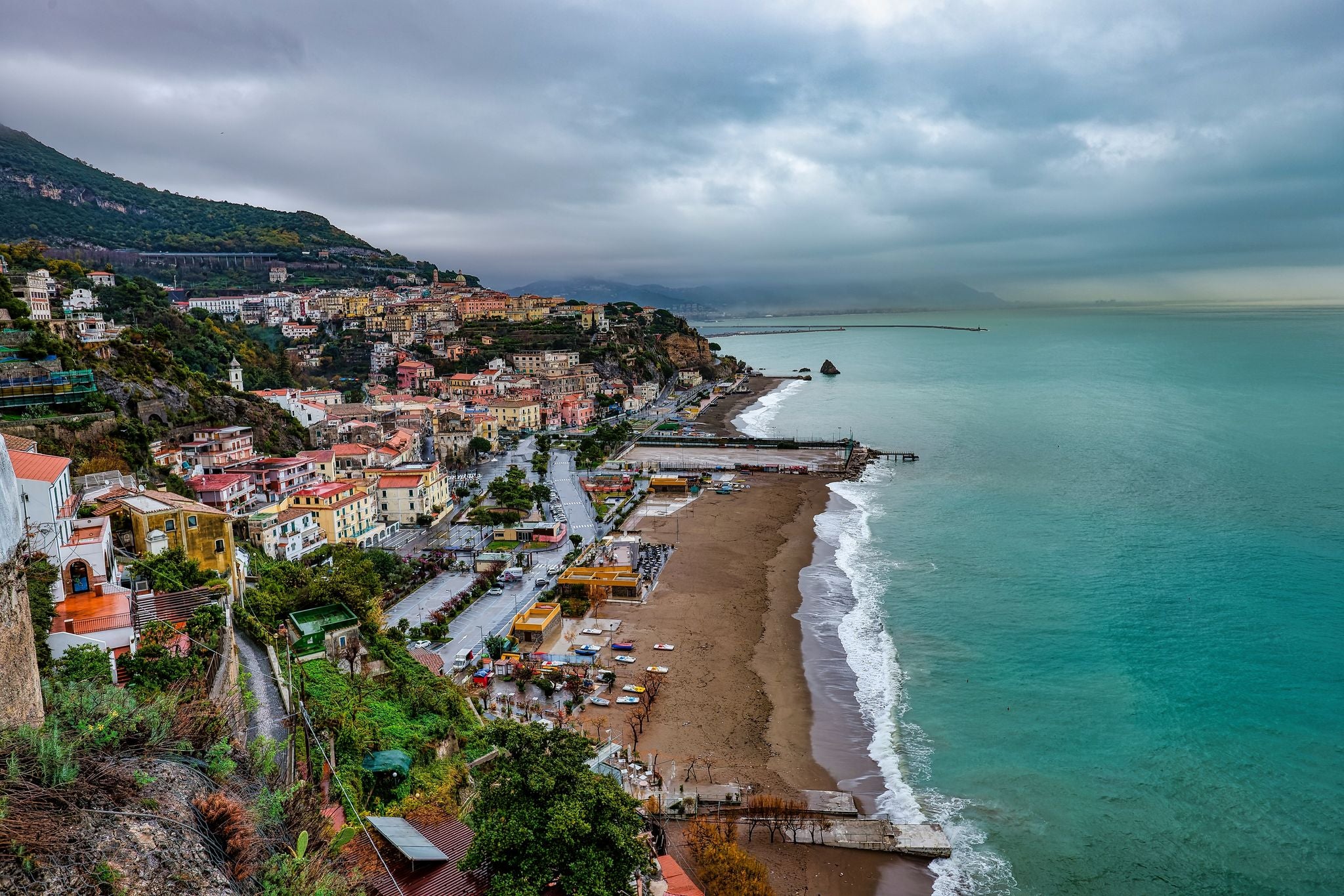photo of beautiful view of Vietri sul Mare, the first town on the Amalfi Coast, with the Gulf of Salerno, province of Salerno, Campania, southern Italy.