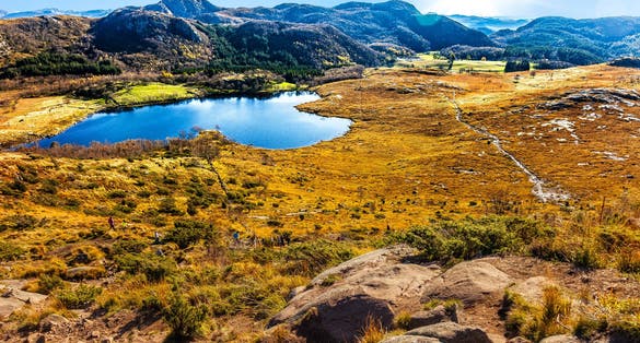 Hiking trail view from the top Dalsnuten in Stavanger, Norway.