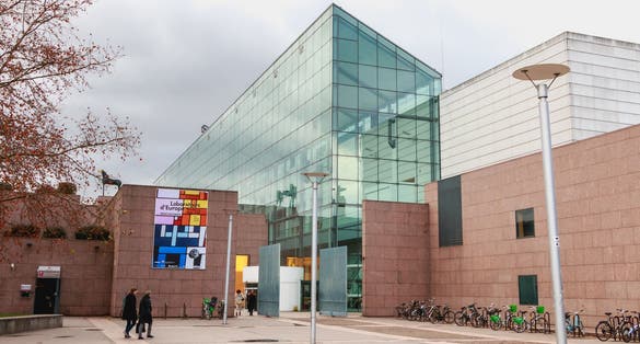 Architectural detail of the Museum of Modern Art in Strasbourg on a winter day. Inaugurated in December 1998 by Culture Minister Catherine Trautmann.