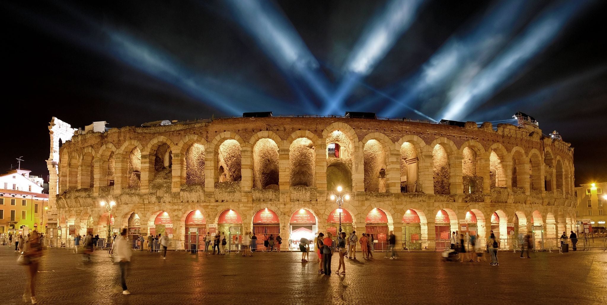 Verona Arena illuminated at night during the opera festival in Italy in June..jpg