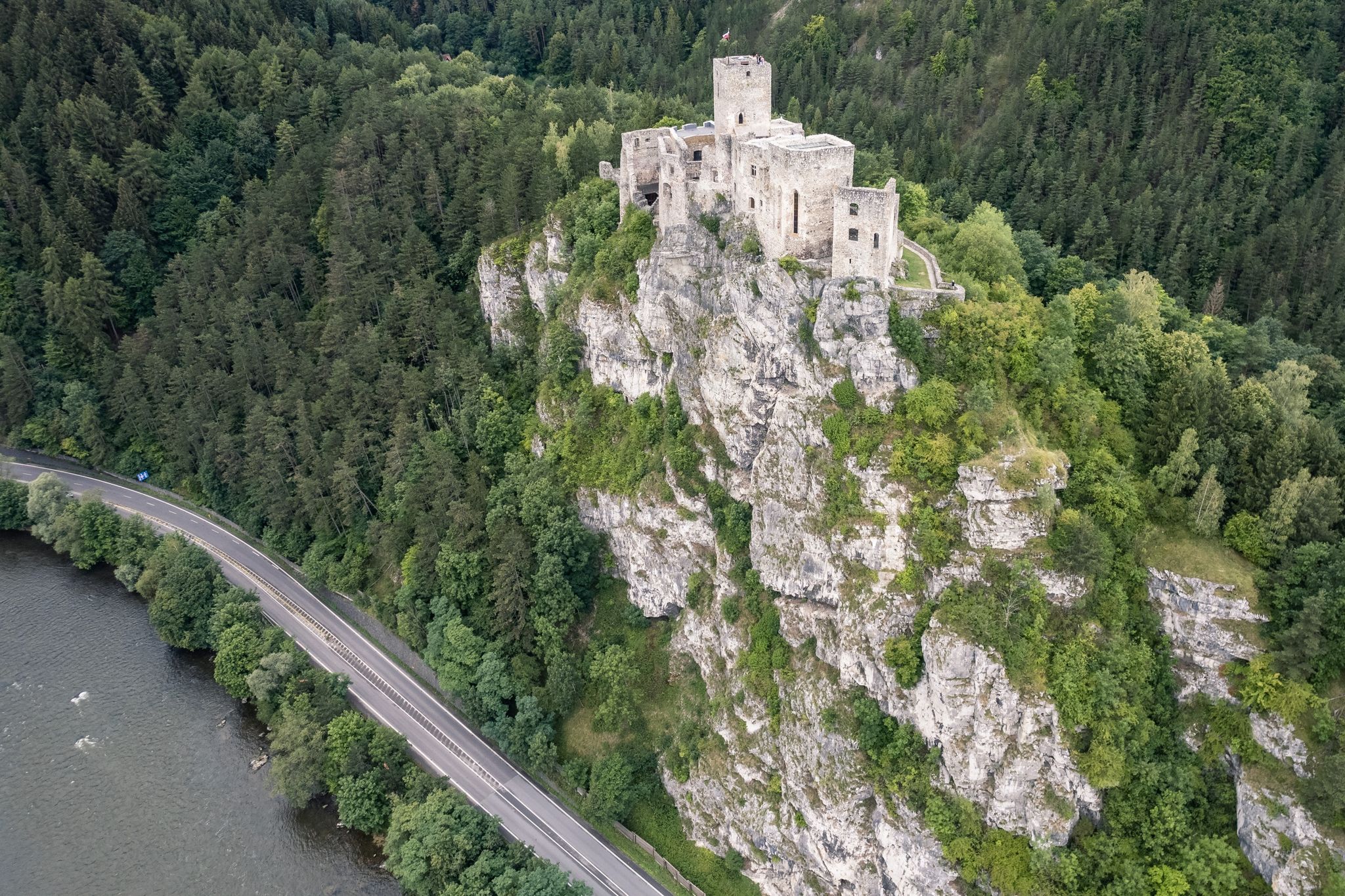 Photo of aria view of castle Strecno in Slovakia .