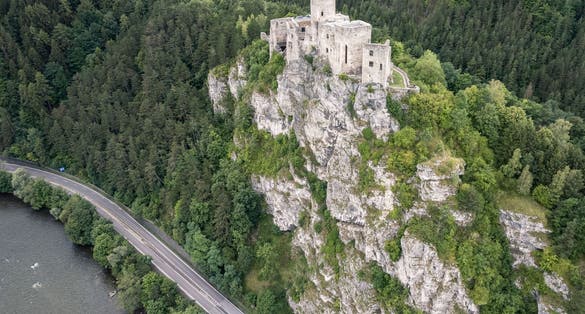 Photo of aria view of castle Strecno in Slovakia .