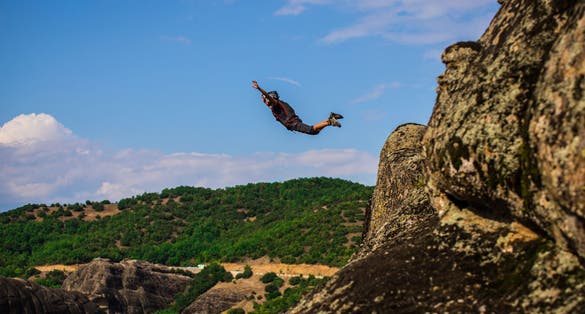 Photo of Basejumper in Kalamata Greece in action.
