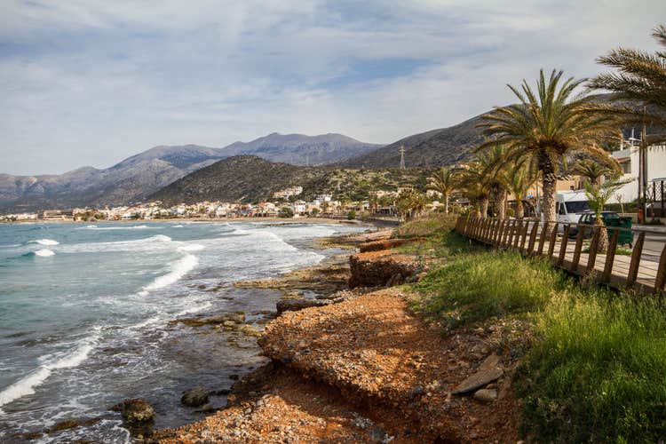 Seashore of Stalida village in Crete at early spring 