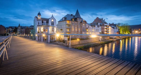 photo of  view of Beautiful old architecture style in Namur (Belgium) from the new pedestrian bridge