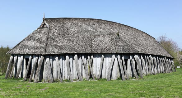 Photo of Viking house in Fyrkat, Hobro, Denmark.