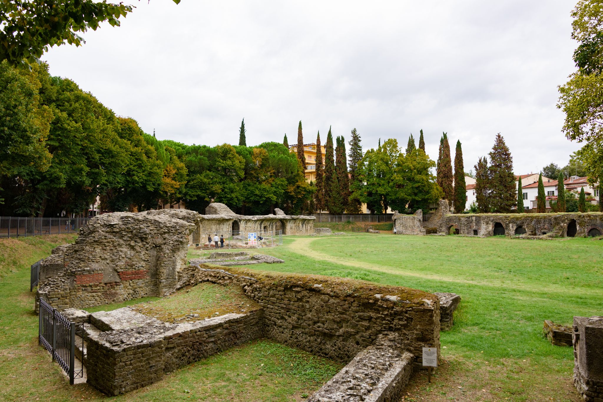 Excavation of the remains of a Roman amphitheatre in Arezzo Tuscany