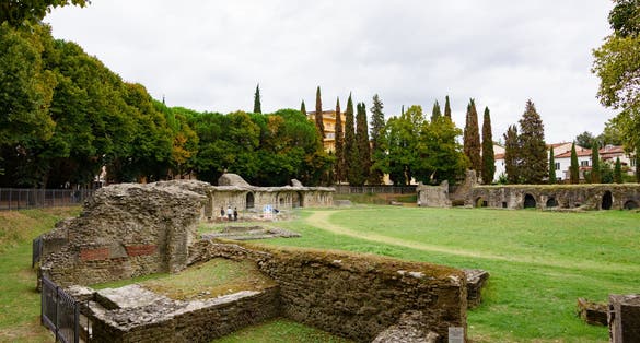 Excavation of the remains of a Roman amphitheatre in Arezzo Tuscany