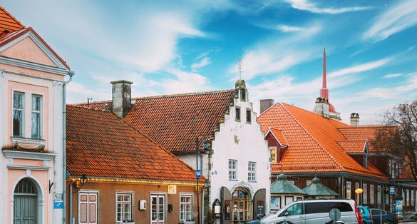 Photo of old Gross Weight Storage Building House Near Market In Tallinna Street, Kuressaare, Saaremaa Island, Estonia.