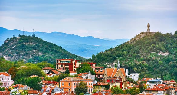 Photo of scenic aerial view of Plovdiv, Bulgaria.
