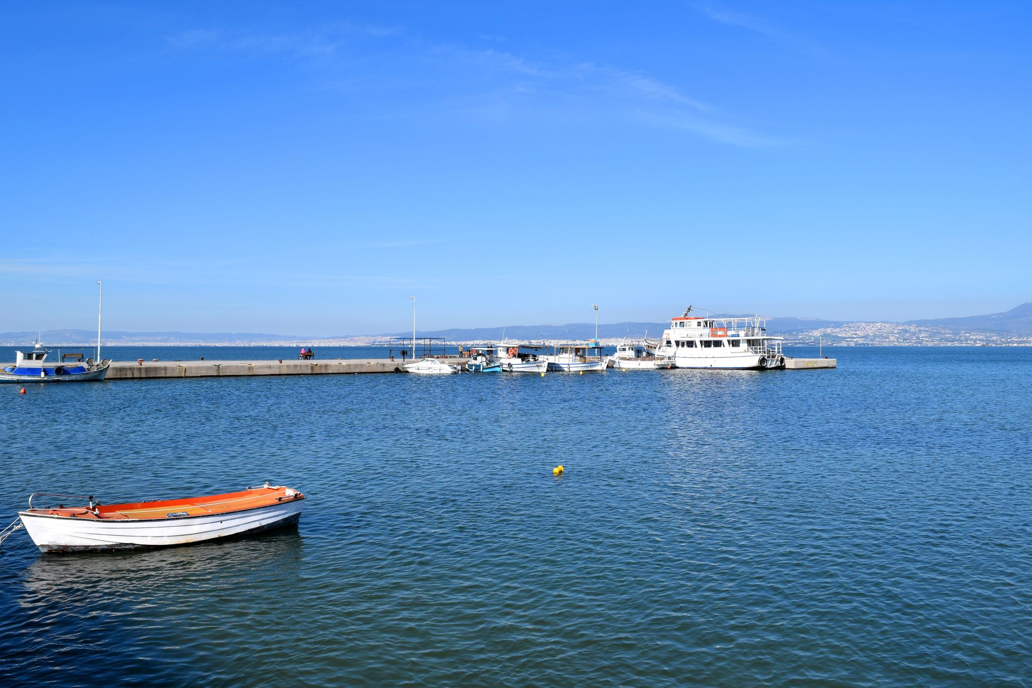 View of the pier of Neoi Epivates suburb of Thessaloniki, Greece.