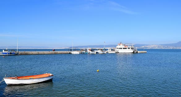 View of the pier of Neoi Epivates suburb of Thessaloniki, Greece.
