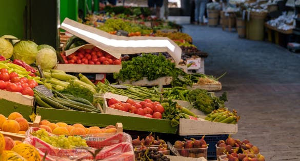 photo of View of a fruits and vegetables stand at the outdoor market Kapani in Thessaloniki Greece,Thessaloniki Greece.