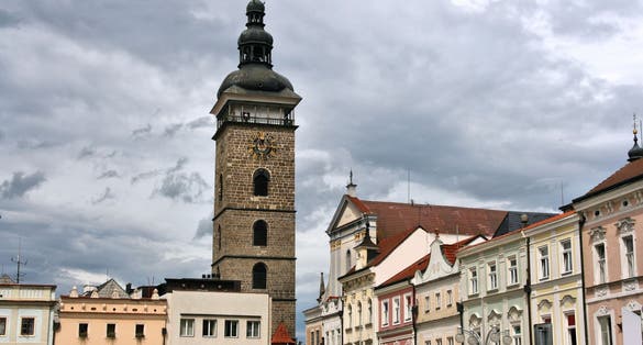 Photo of aerial view of Black Tower in Ceske Budejovice, Southern Bohemia, Czech Republic.