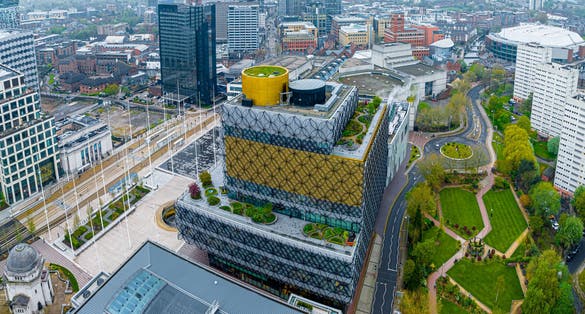 Photo of aerial view of Library of Birmingham, England, UK.