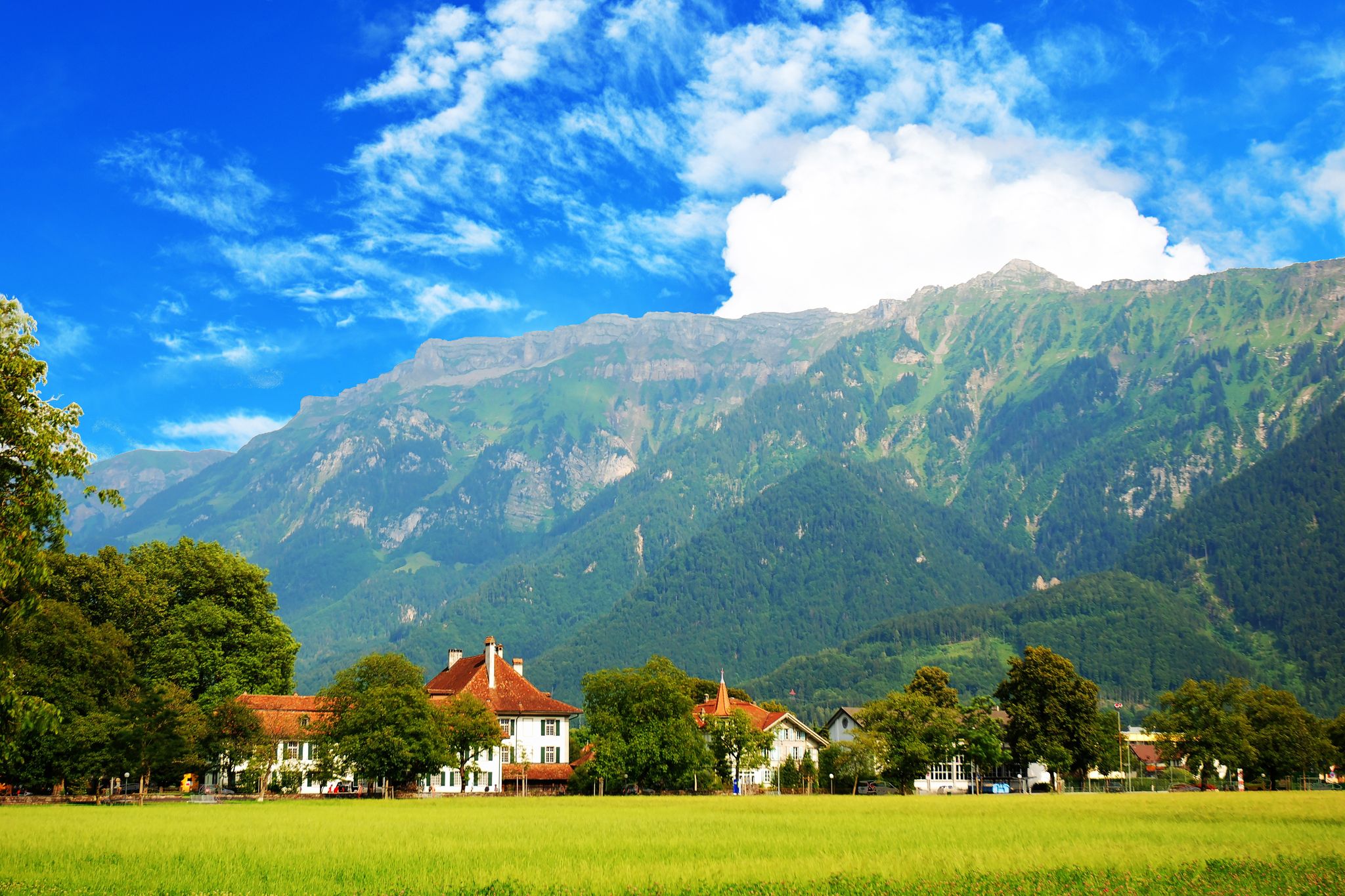Photo of Interlaken is a Swiss town. It is an important and well-known tourist destination in the Bernese Oberland region of the Swiss Alps.