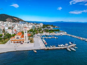 Photo of aerial panoramic view of Volos city, Greece.