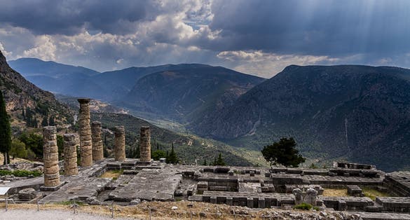 photo of view of Greek Delphi Temple, Delphi, Greece.