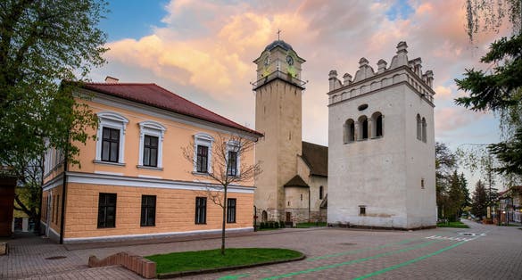 Gothic Church of St Giles (Kostol svateho Egidia) and Renaissance bell tower in the center of Poprad, Slovakia. Popular travel destination