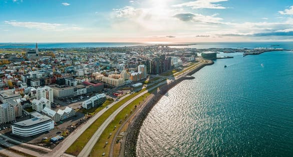 Photo of beautiful aerial view of Reykjavik, Iceland on a sunny summer day.