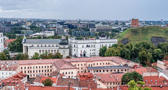 Aerial view of Vilnius Old Town as seen from St. John's Church Bell Tower, Vilnius, Lithuania.