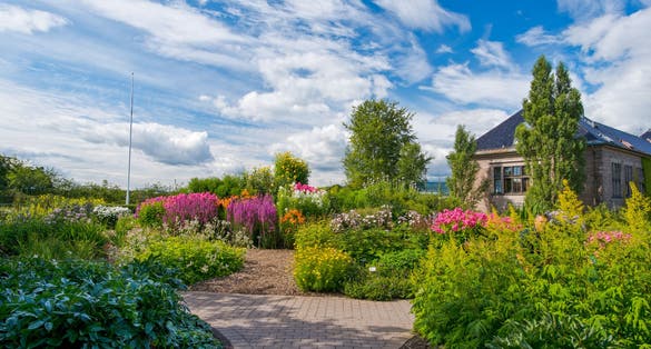 Photo of walkway at beautiful botanical garden at Oslo Norway.