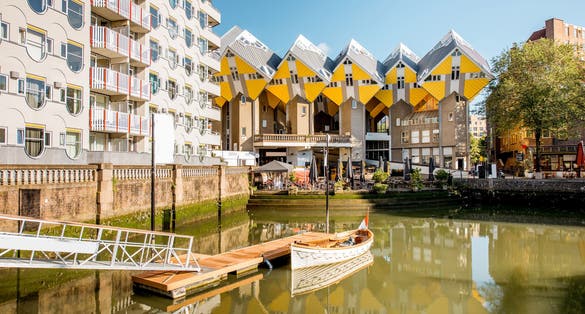 photo of view on the Oude haven historical center of Rotterdam city during the sunny weather.
