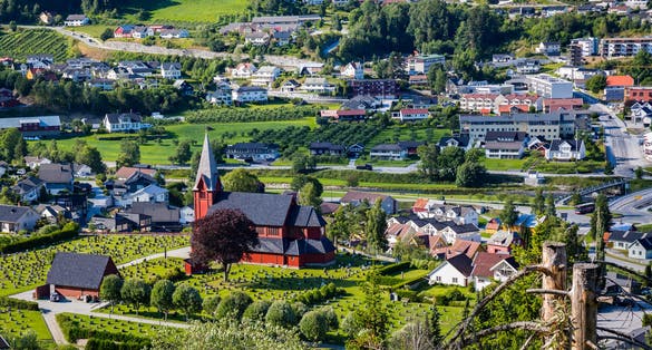 photo of view of The view of small Norway city Sogndal.