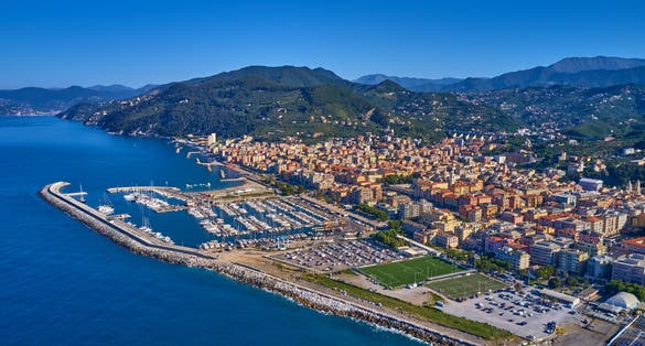 Aerial photography with drone. The resort town of Chiavari Genoa, Italy.