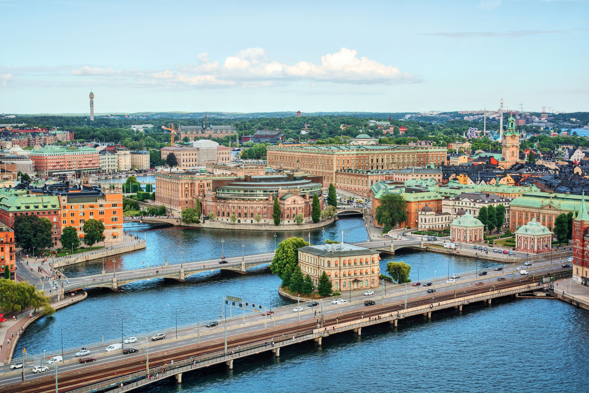 photo of aerial view of cityscape of Stockholm (Sweden) including the Museum of Medieval Stockholm, HDR-technique.