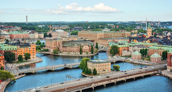 photo of aerial view of cityscape of Stockholm (Sweden) including the Museum of Medieval Stockholm, HDR-technique.