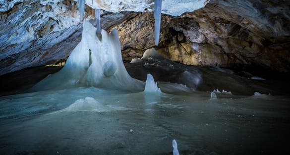 Photo of Dobsinska ice cave in Slovakia, Slovak paradise.