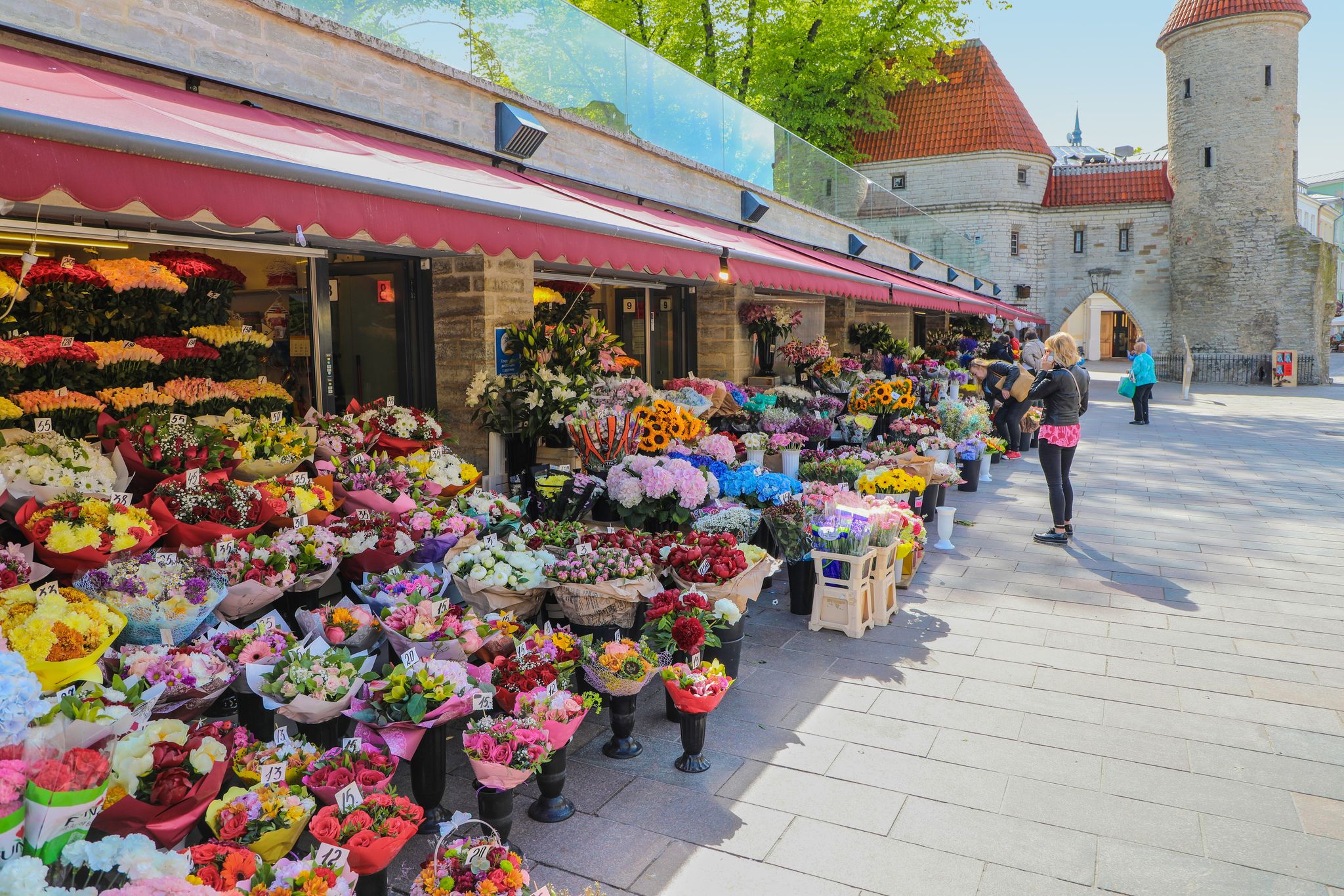 Photo of flower market outside of Viru Gate in Tallinn, Estonia.