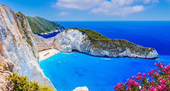Photo of aerial view of beautiful landscape of Navagio Beach with shipwreck on Zakynthos island, Greece.