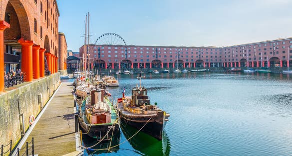 Photo of Albert dock in Liverpool during a sunny day, England.