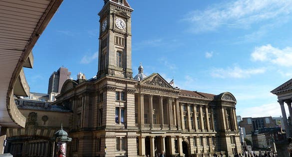 Photo of Birmingham Museum and Art Gallery seen from public square, Birmingham, England.