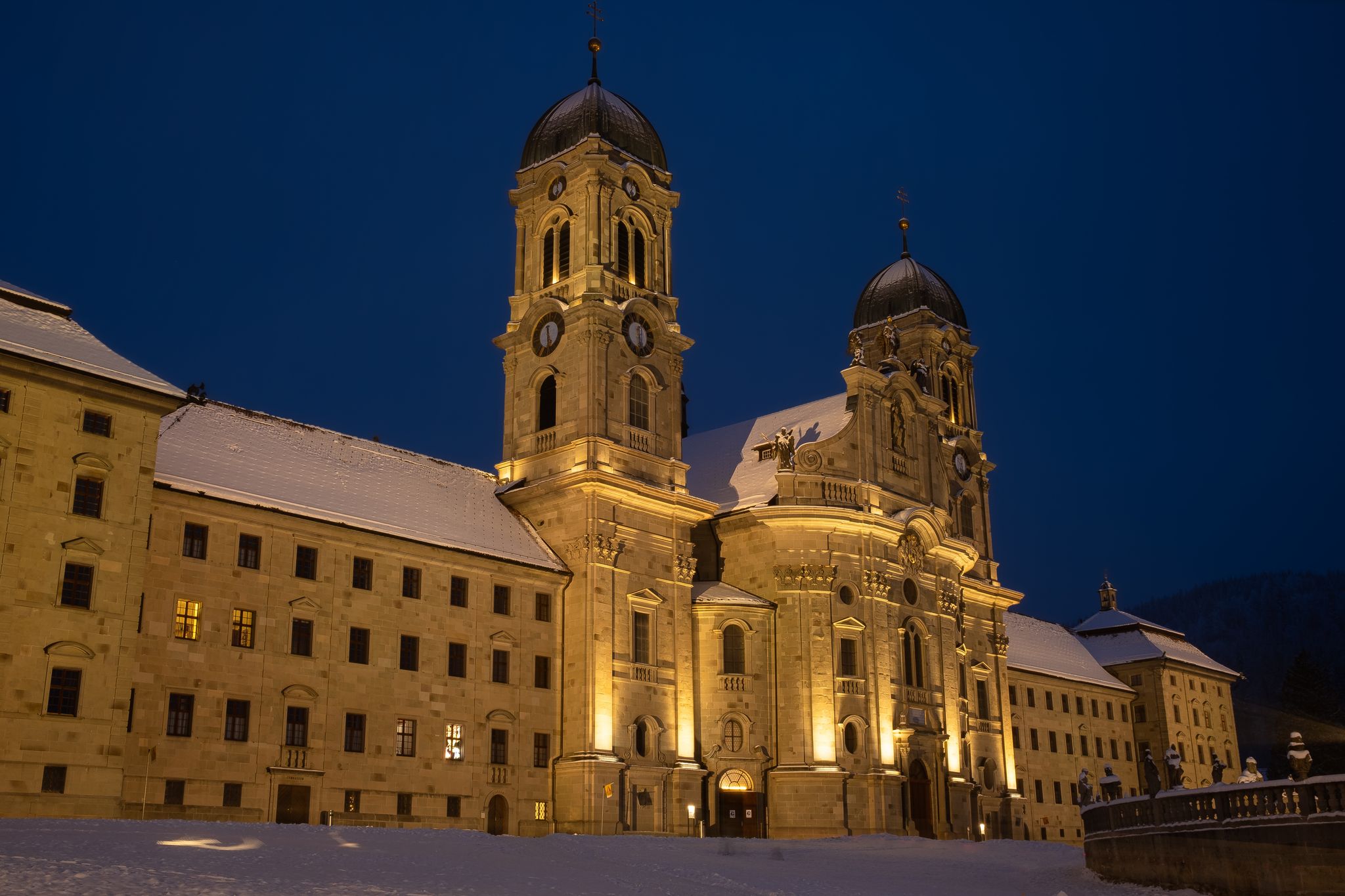 Photo of the Benedictine Abbey of Einsiedeln with its mighty basilica is the main catholic pilgrimage center in Switzerland.