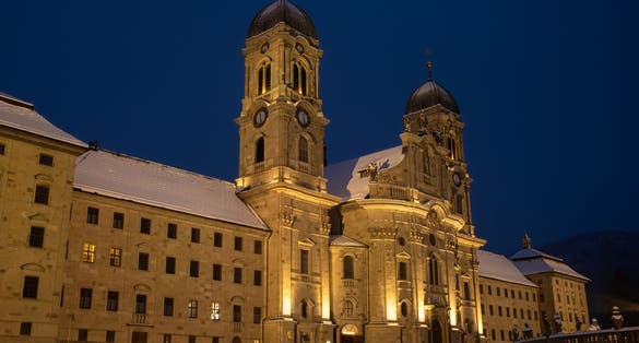Photo of the Benedictine Abbey of Einsiedeln with its mighty basilica is the main catholic pilgrimage center in Switzerland.