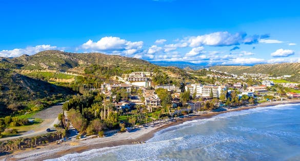 View of beach and hotels of Pissouri. Limassol District, Cyprus